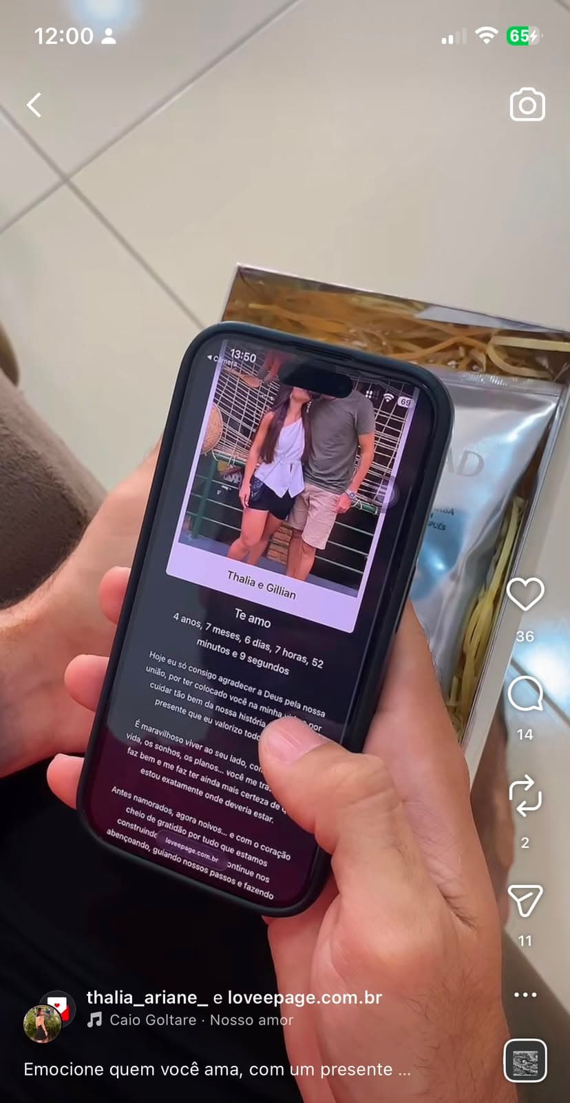 Prova social de surpresa romântica viral no TikTok por @thalia_ariane_